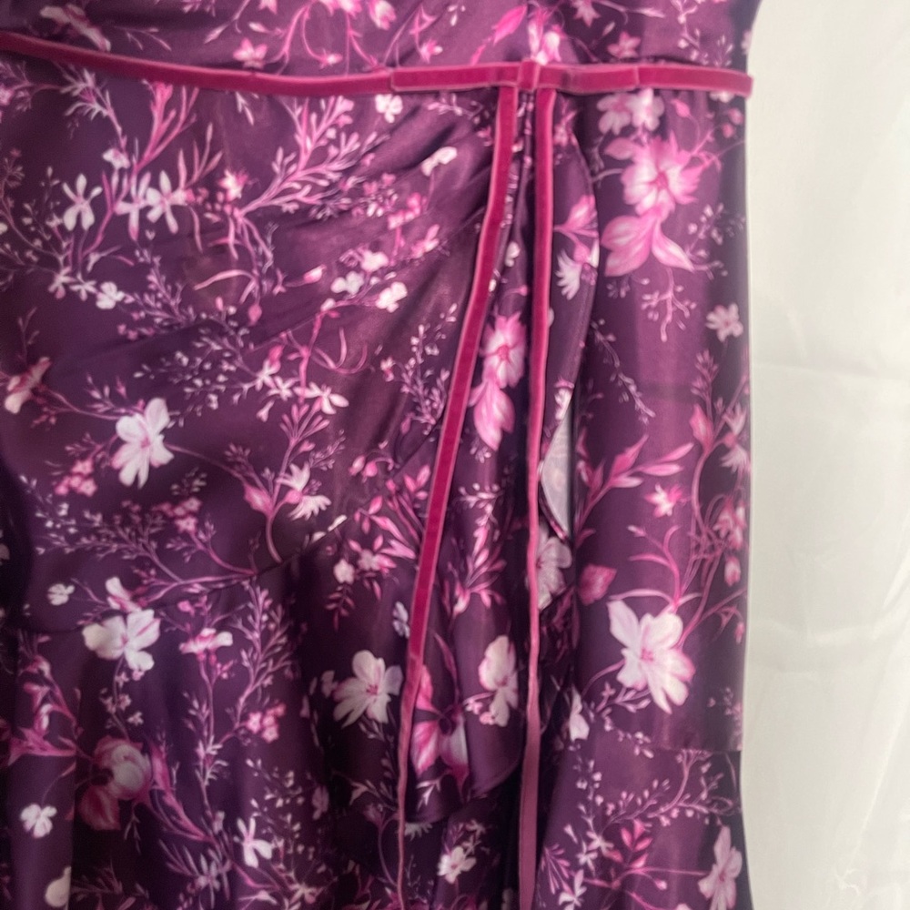Marchesa Notte floral draped charmeuse tiered ruffle-trim dress - Picture 4 of 9